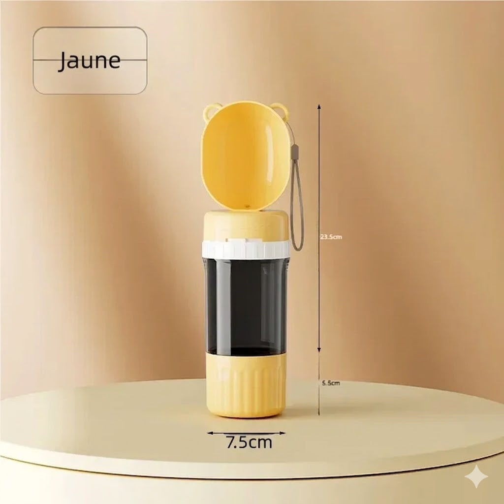 Gourde 2en1 Portable pour Chien et Chat – Eau et croquettes en balade