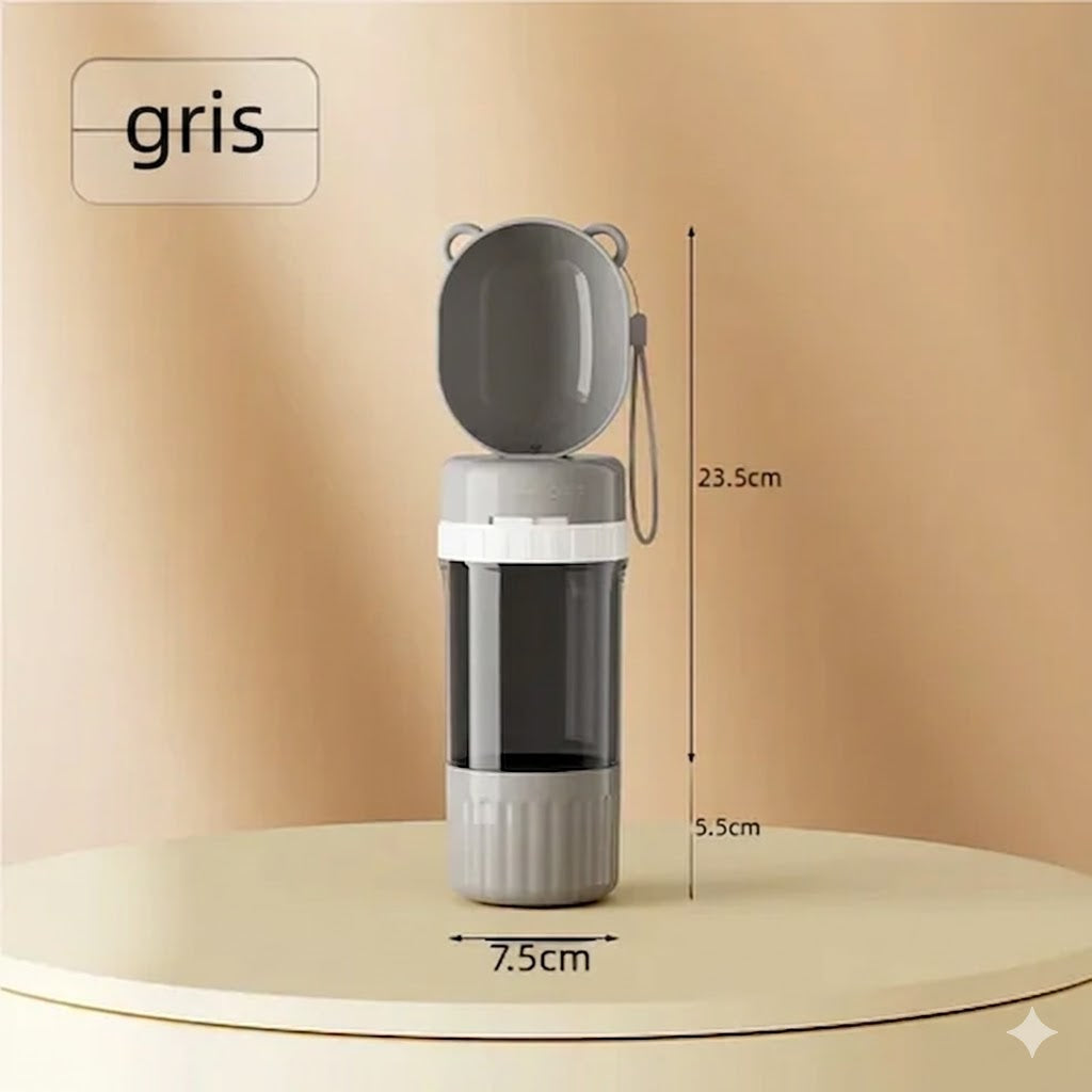 Gourde 2en1 Portable pour Chien et Chat – Eau et croquettes en balade