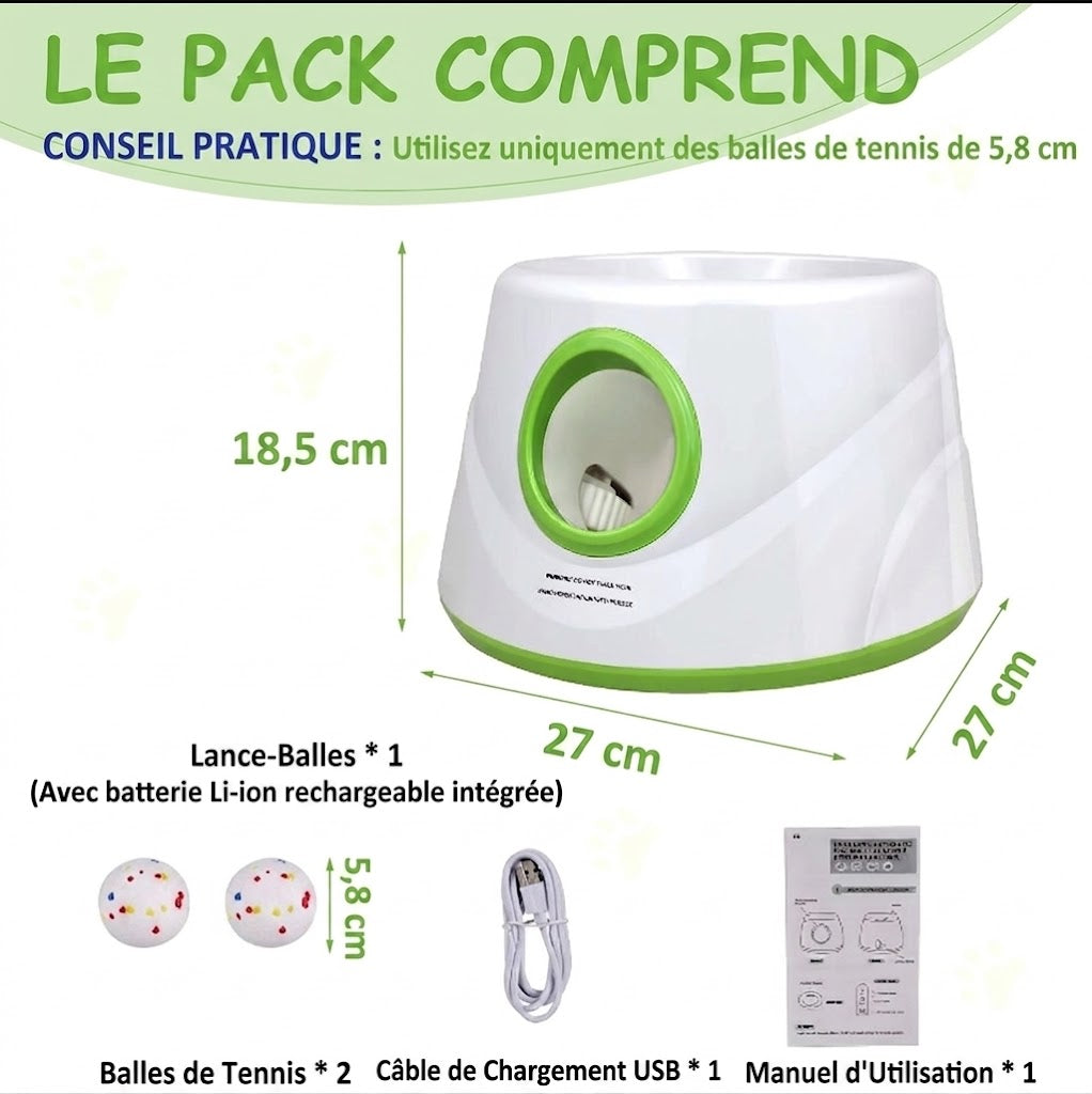 Lanceur Automatique de Balles pour Chien – 3 Distances, Capteur Infrarouge, 3 Balles Incluses