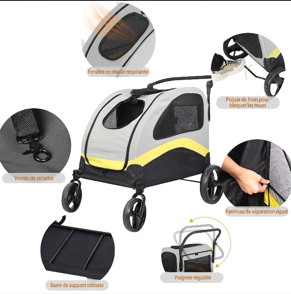 Poussette Double pour Chien – Séparateur Amovible, Pliable, Jusqu'à 42 kg