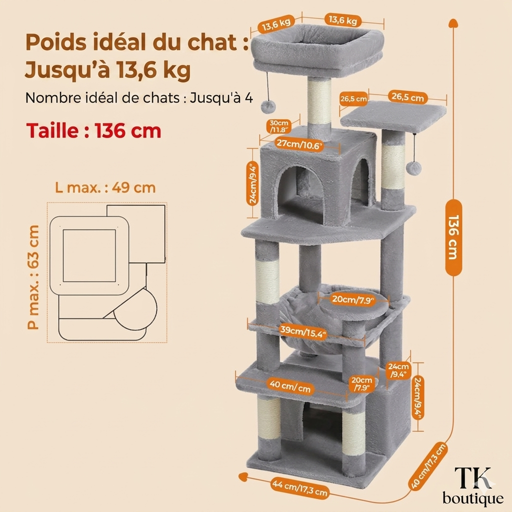 Arbre à Chat Multi-Niveaux – Son royaume à lui