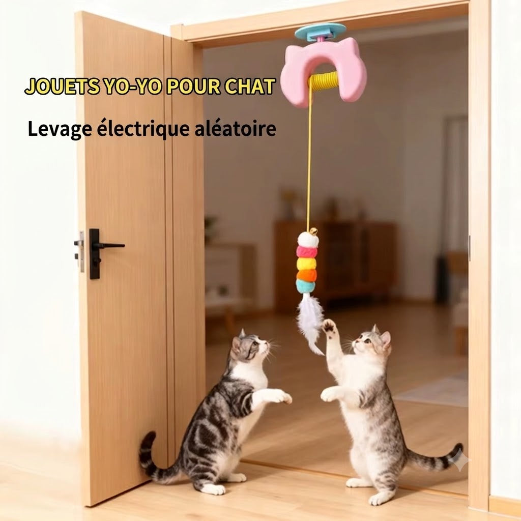 Jouet Électrique pour Chat – 2 Cordes & Plumes, Fixation Porte