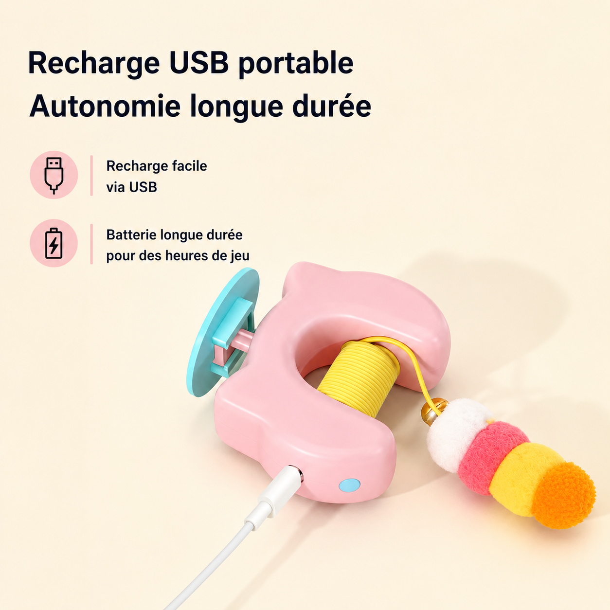 Jouet Électrique pour Chat – 2 Cordes & Plumes, Fixation Porte