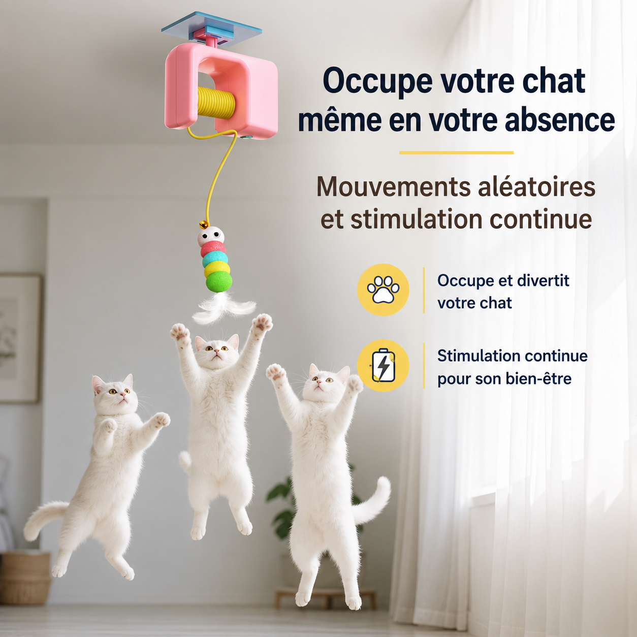 Jouet Électrique pour Chat – 2 Cordes & Plumes, Fixation Porte
