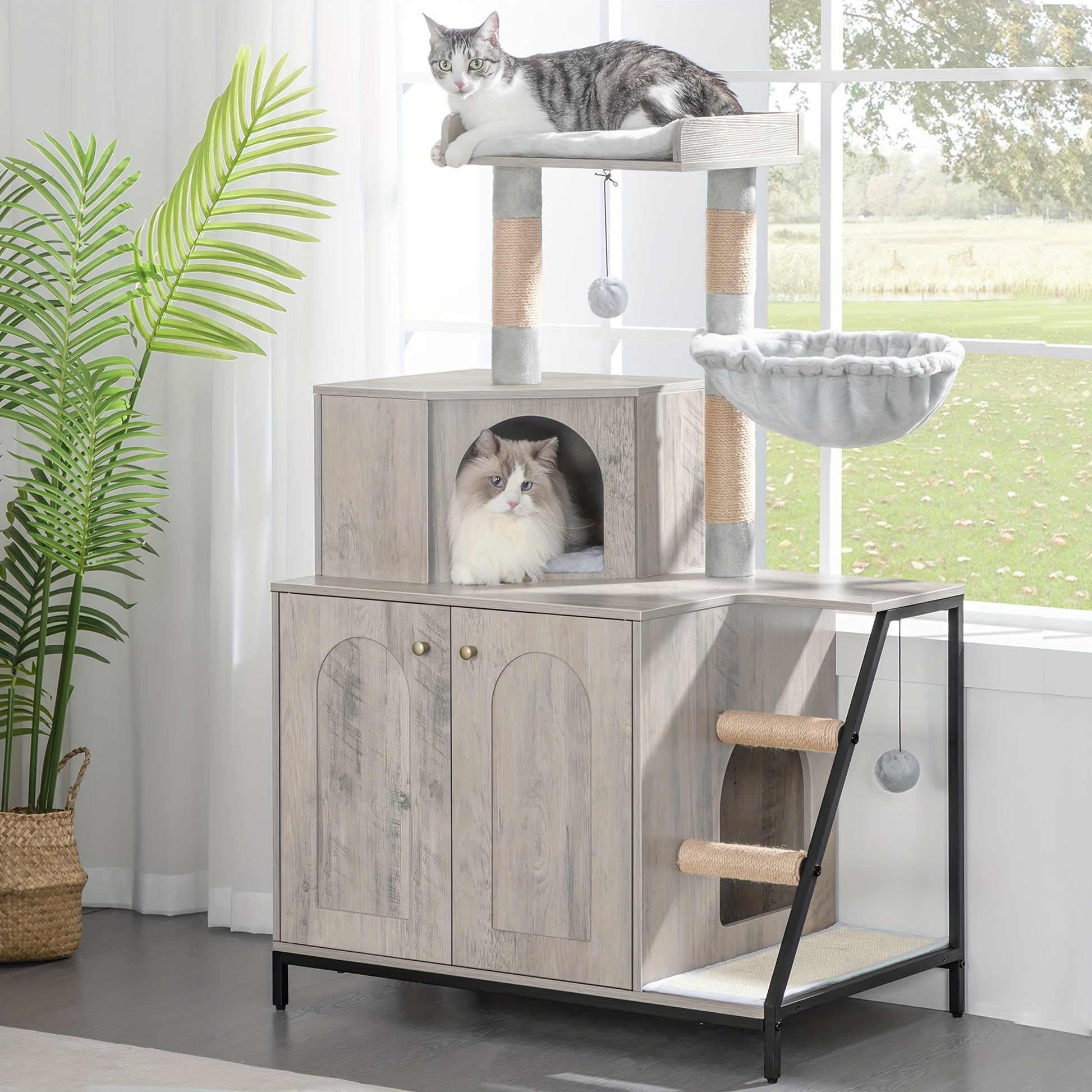 arbre à chat design avec cache litière intégré blanc