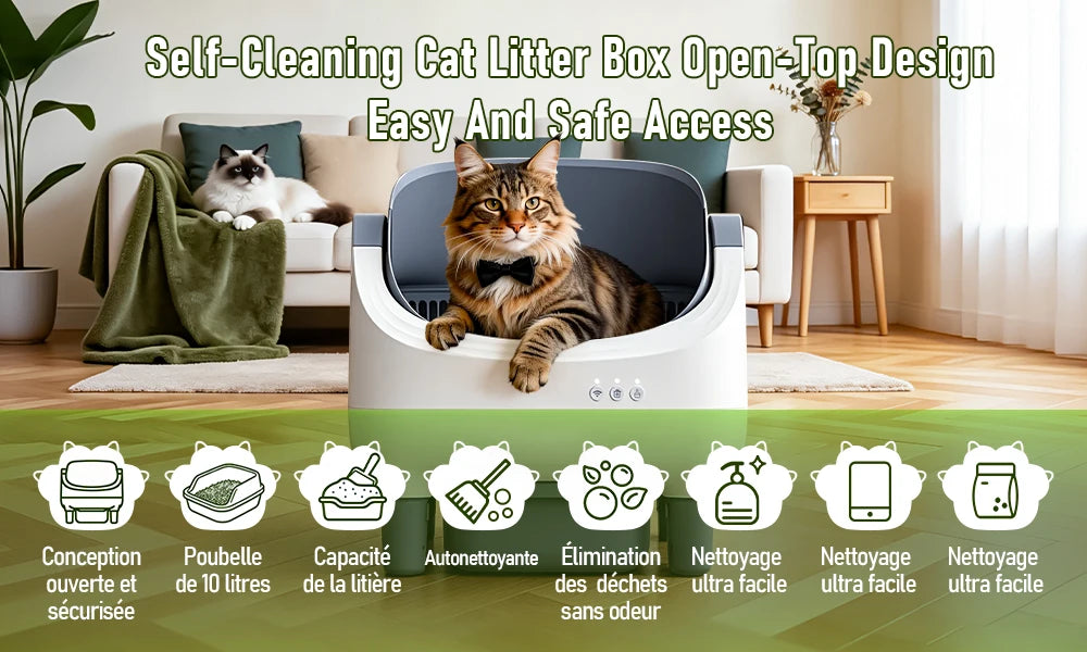 Litière Connectée Semi-Fermée pour Chat – Elle se nettoie, vous profitez !