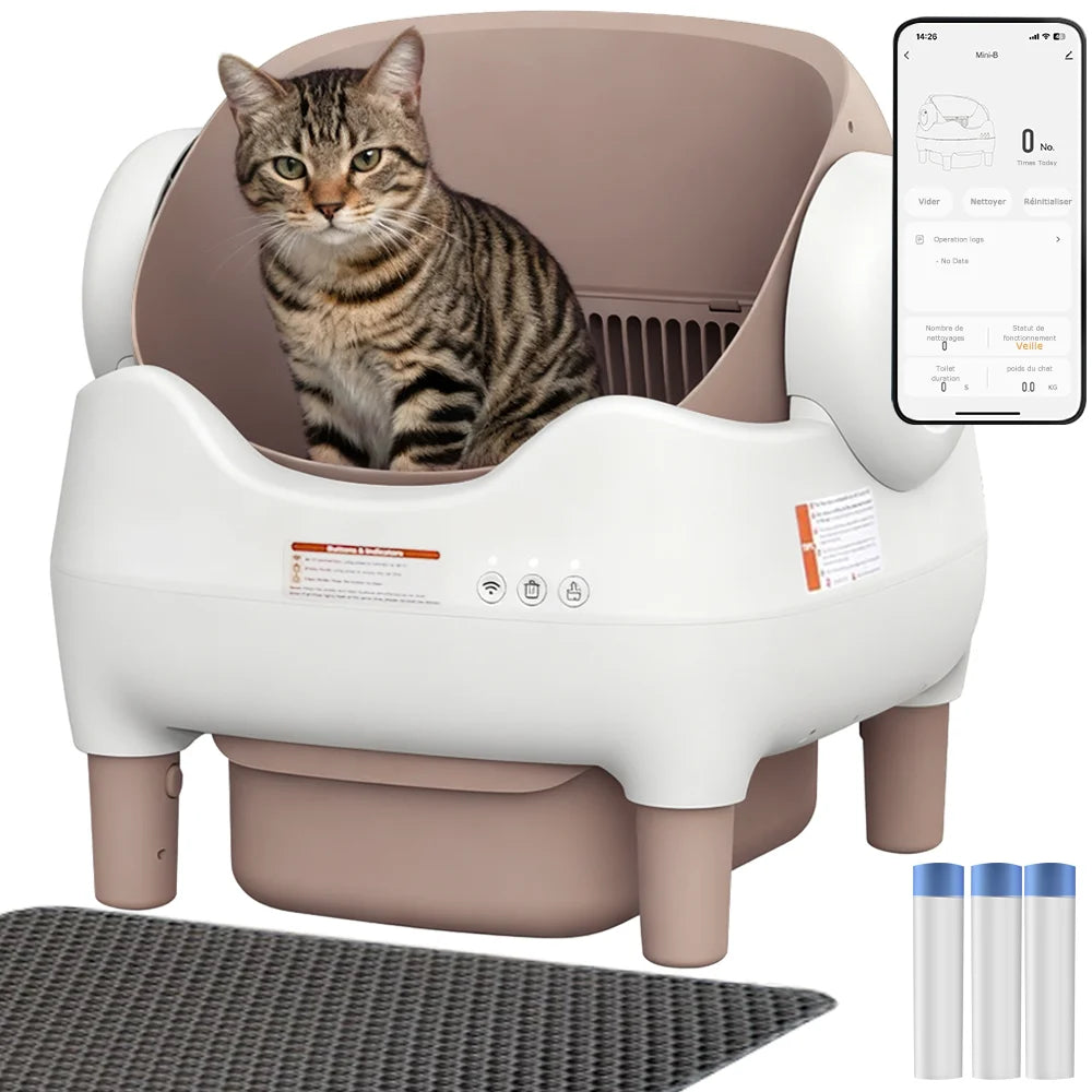Litière Connectée Semi-Fermée pour Chat – Elle se nettoie, vous profitez !