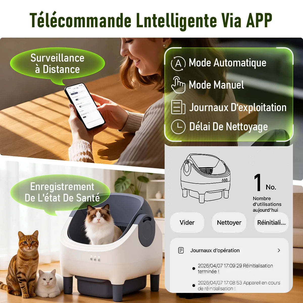 Litière Connectée Semi-Fermée pour Chat – Elle se nettoie, vous profitez !