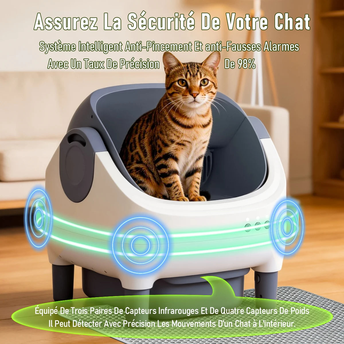 Litière Connectée Semi-Fermée pour Chat – Elle se nettoie, vous profitez !