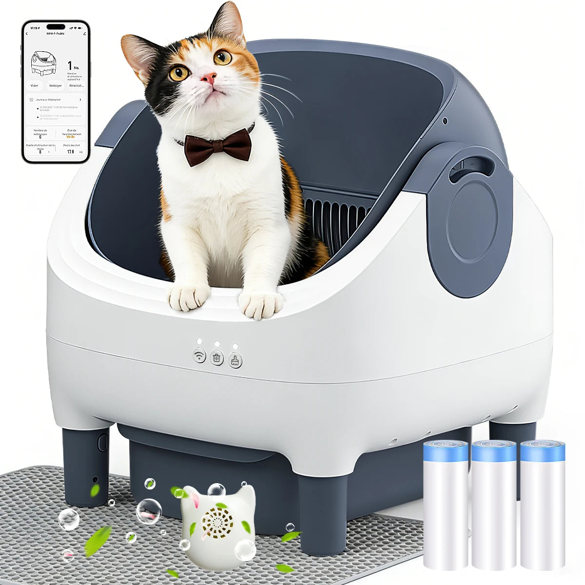 Litière Connectée Semi-Fermée pour Chat – Elle se nettoie, vous profitez !