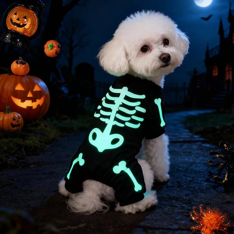 Costume Halloween pour Chien – Combinaison Squelette Phosphorescente