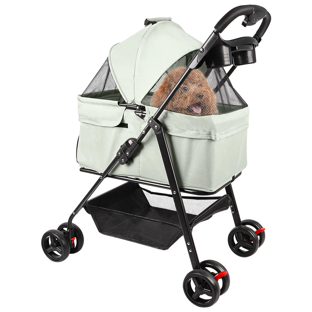 Poussette pour Chien et Chat – Pliable 3-en-1, Nacelle Amovible, jusqu'à 15 kg