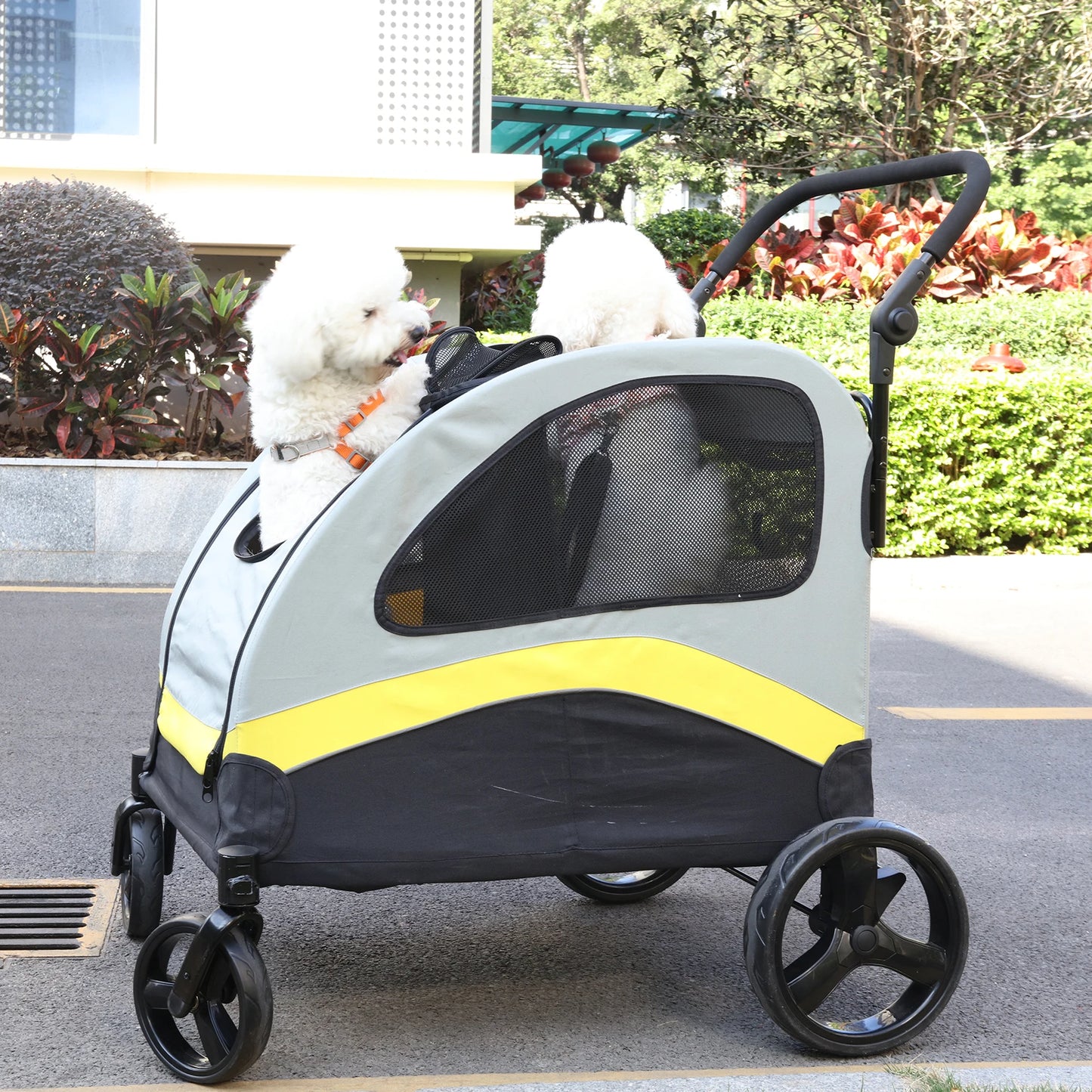Poussette Double pour Chien – Séparateur Amovible, Pliable, Jusqu'à 42 kg