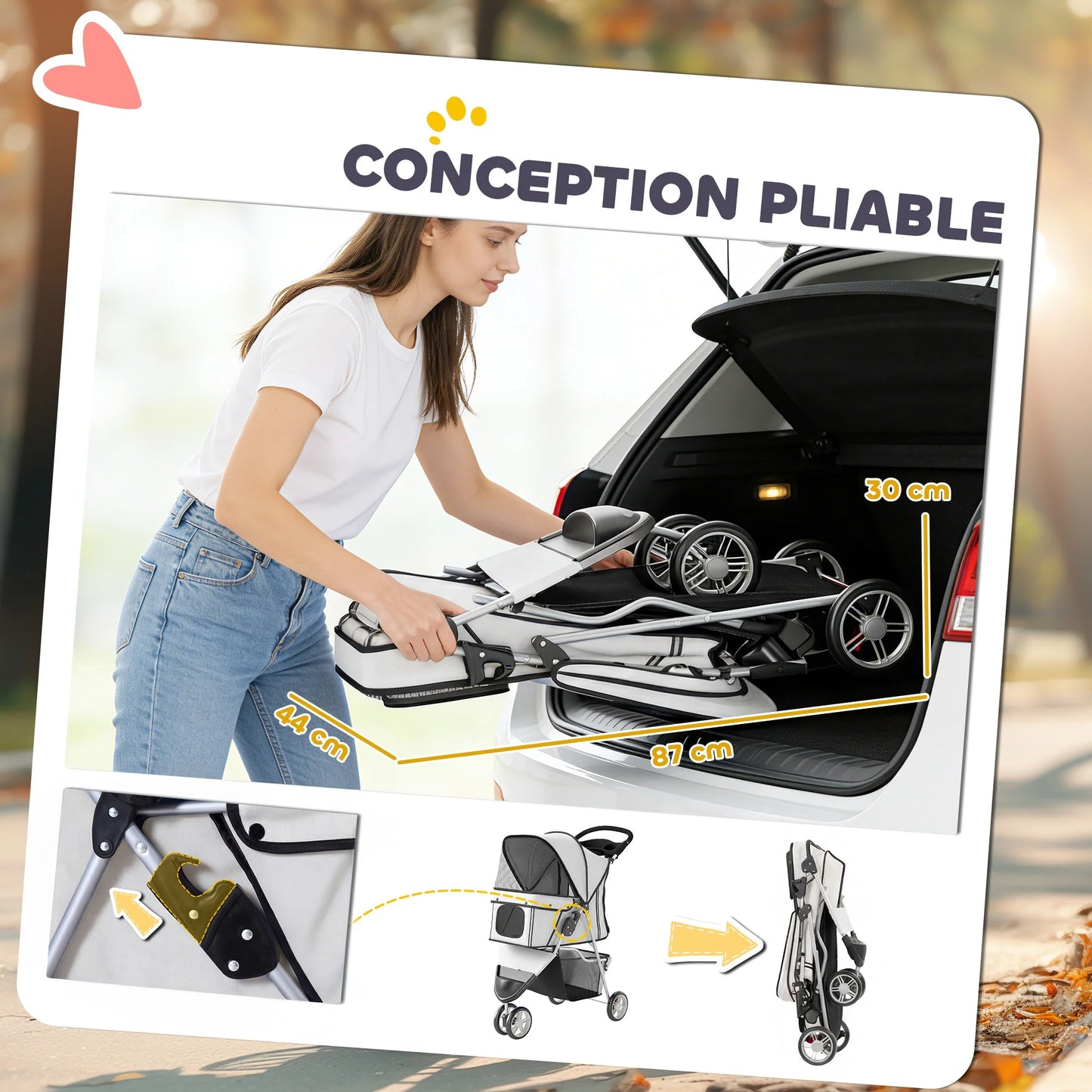 Poussette pour Chien – Légère, Pliable & Sécurisée jusqu'à 10 kg