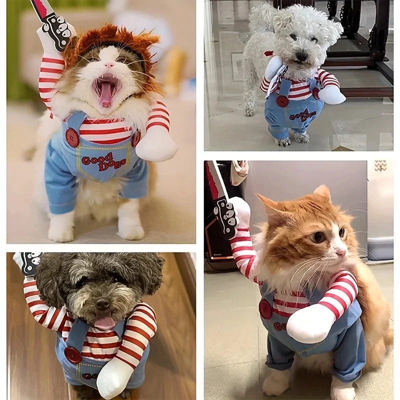 Costume Halloween Chucky pour Chien | Perruque & Bras en Peluche Inclus | S à XL