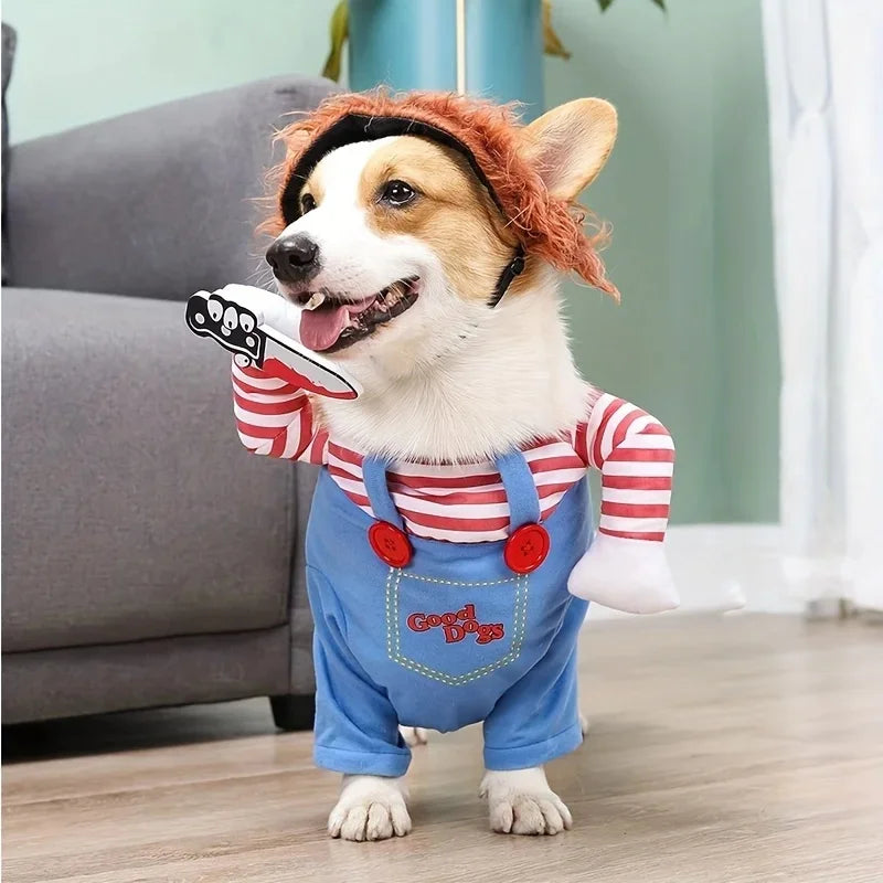 Costume Halloween Chucky pour Chien | Perruque & Bras en Peluche Inclus | S à XL