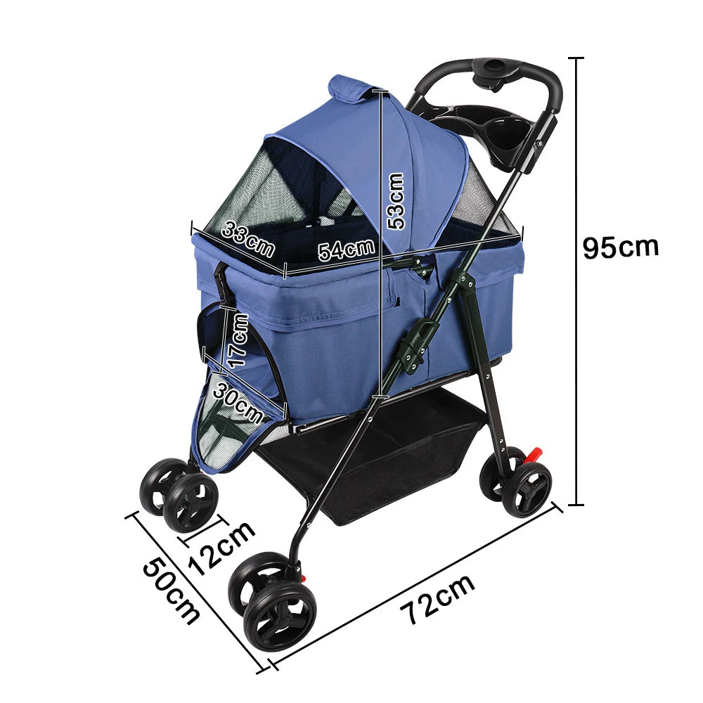 Poussette pour Chien et Chat – Pliable 3-en-1, Nacelle Amovible, jusqu'à 15 kg