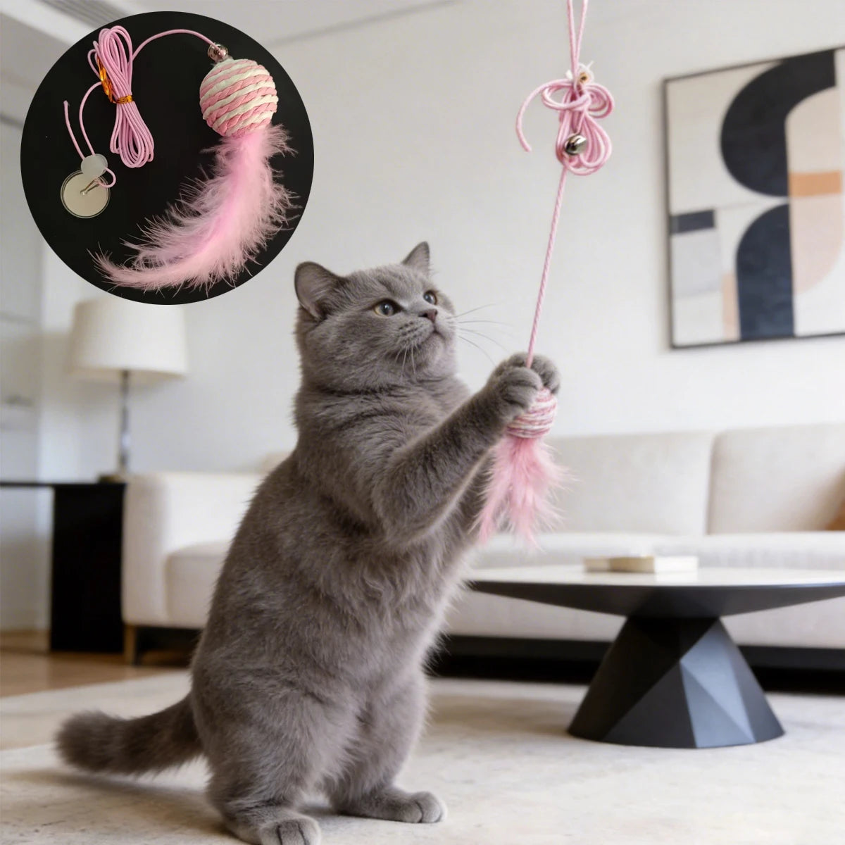 Jouet Électrique pour Chat – 2 Cordes & Plumes, Fixation Porte