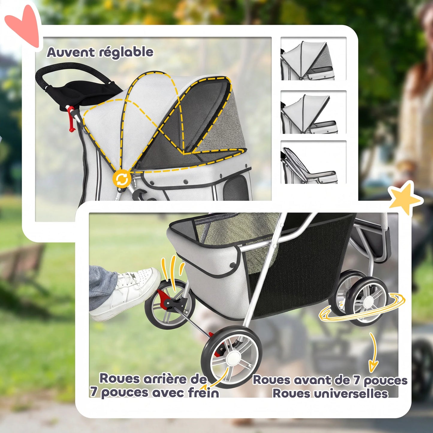 Poussette pour Chien – Légère, Pliable & Sécurisée jusqu'à 10 kg