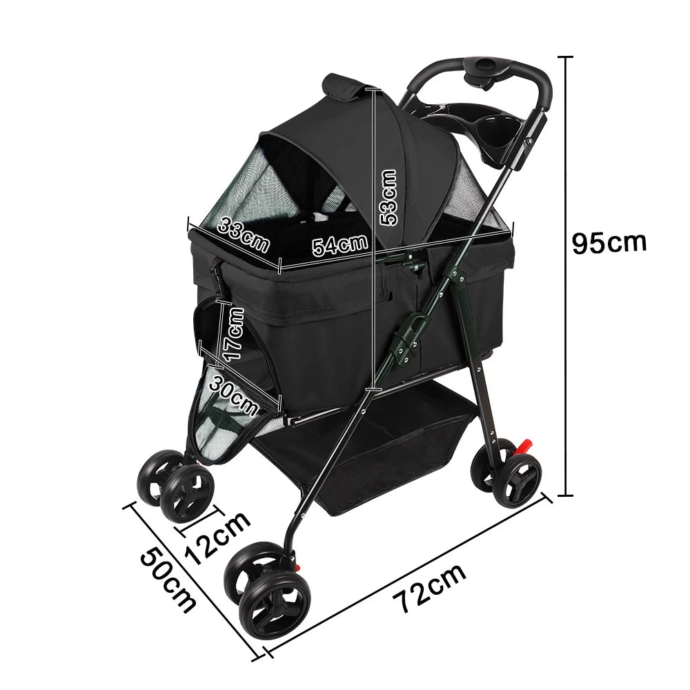 Poussette pour Chien et Chat – Pliable 3-en-1, Nacelle Amovible, jusqu'à 15 kg