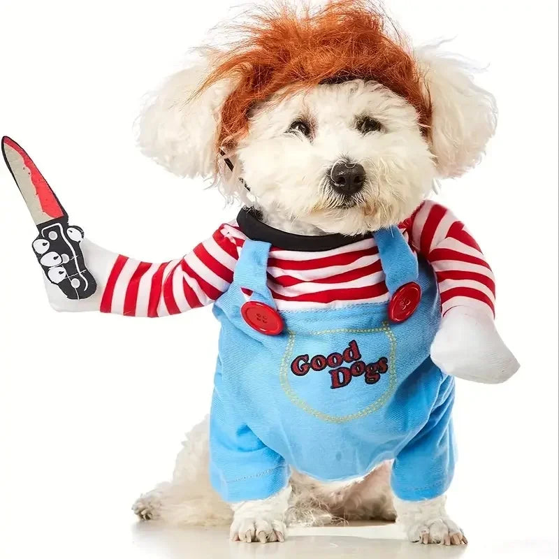 Costume Halloween Chucky pour Chien | Perruque & Bras en Peluche Inclus | S à XL