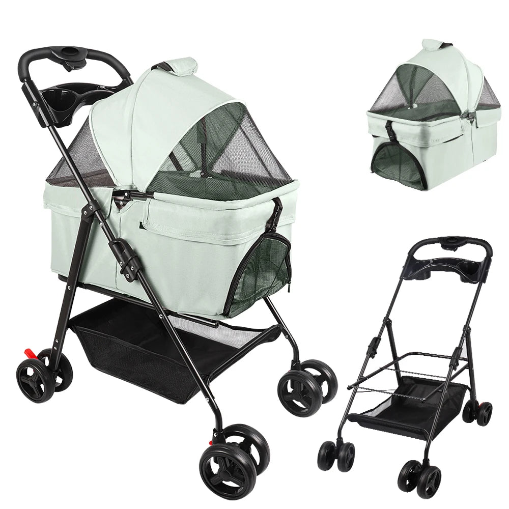 Poussette pour Chien et Chat – Pliable 3-en-1, Nacelle Amovible, jusqu'à 15 kg