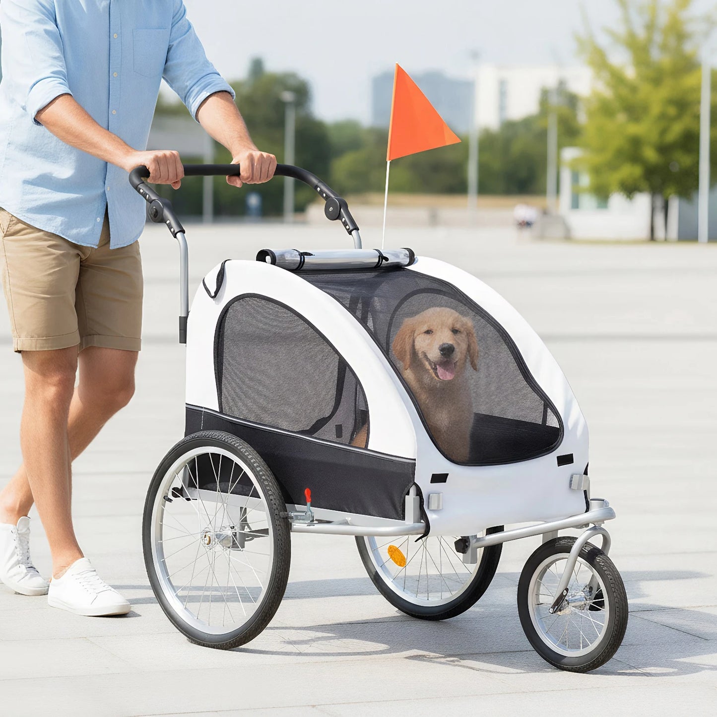 Remorque Vélo & Poussette 2 en 1 pour Chien – Pliable, Jusqu'à 60 kg