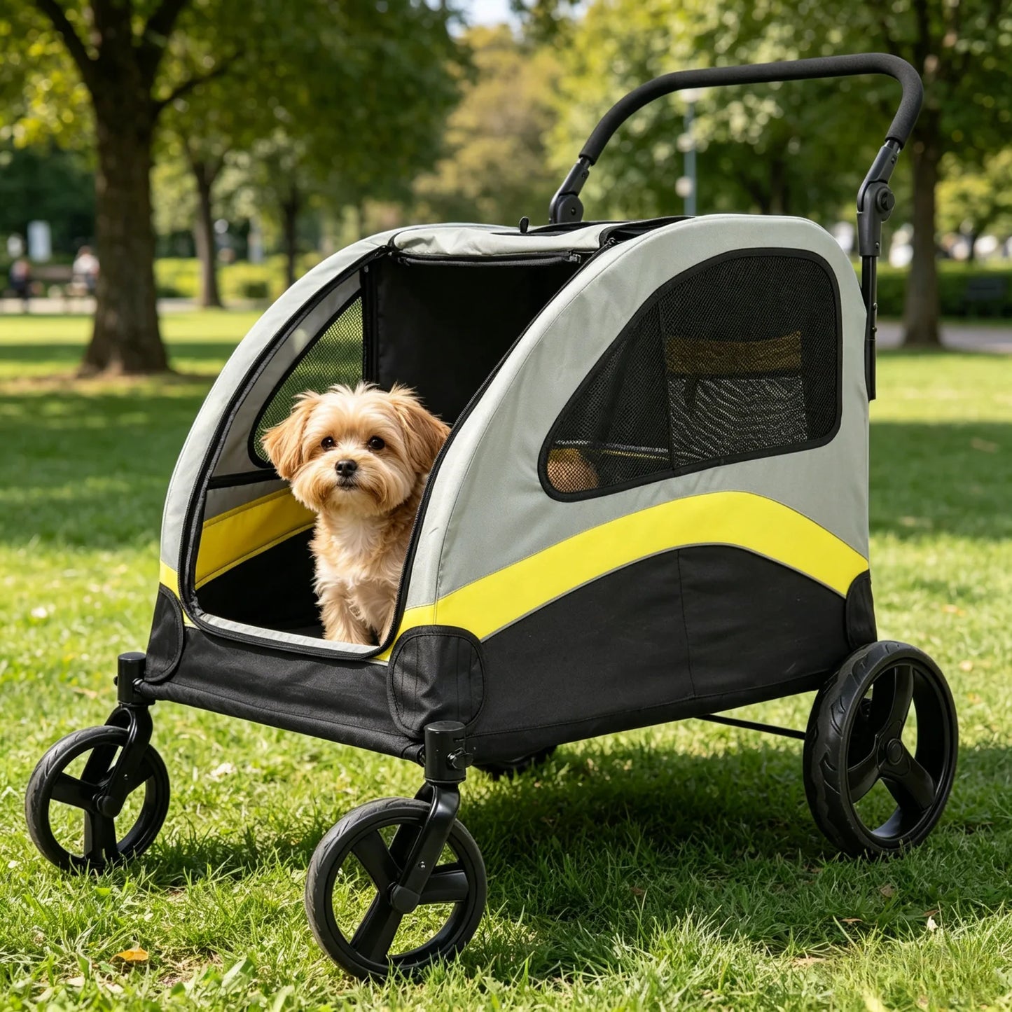 Poussette Double pour Chien – Séparateur Amovible, Pliable, Jusqu'à 42 kg