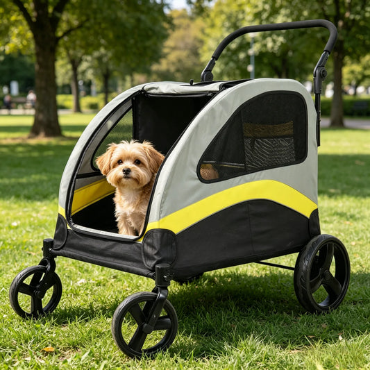 Poussette Double pour Chien – Séparateur Amovible, Pliable, Jusqu'à 42 kg