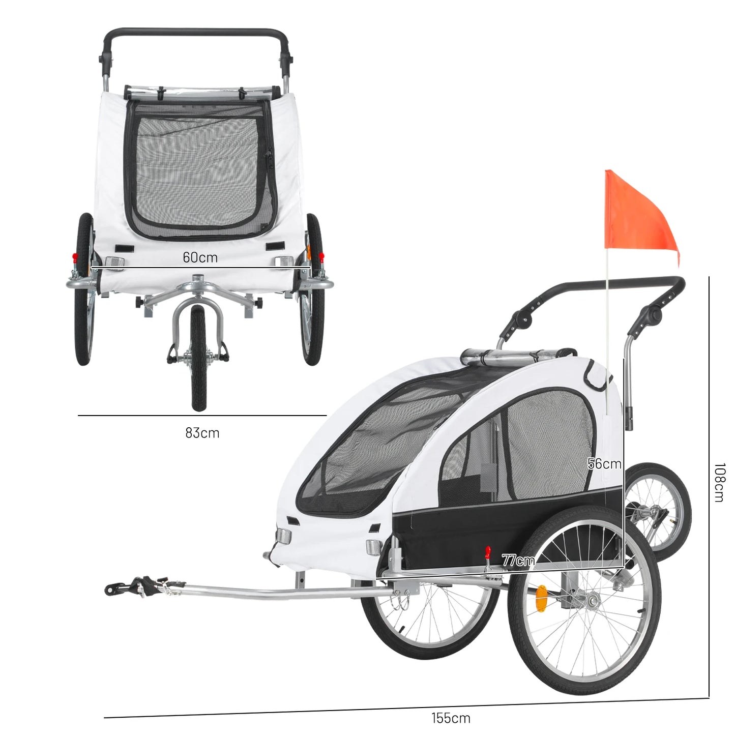 Remorque Vélo & Poussette 2 en 1 pour Chien – Pliable, Jusqu'à 60 kg