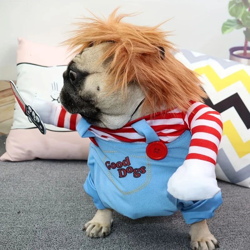 Costume Halloween Chucky pour Chien | Perruque & Bras en Peluche Inclus | S à XL
