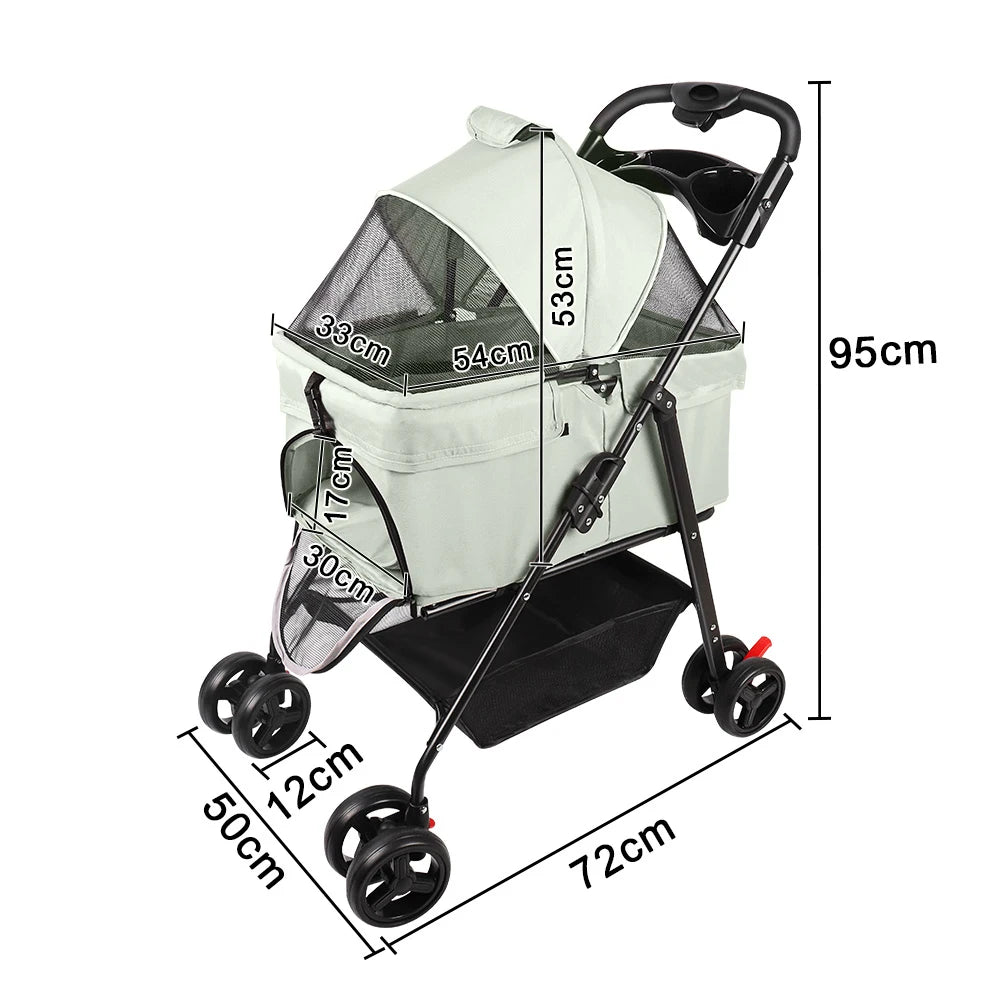 Poussette pour Chien et Chat – Pliable 3-en-1, Nacelle Amovible, jusqu'à 15 kg