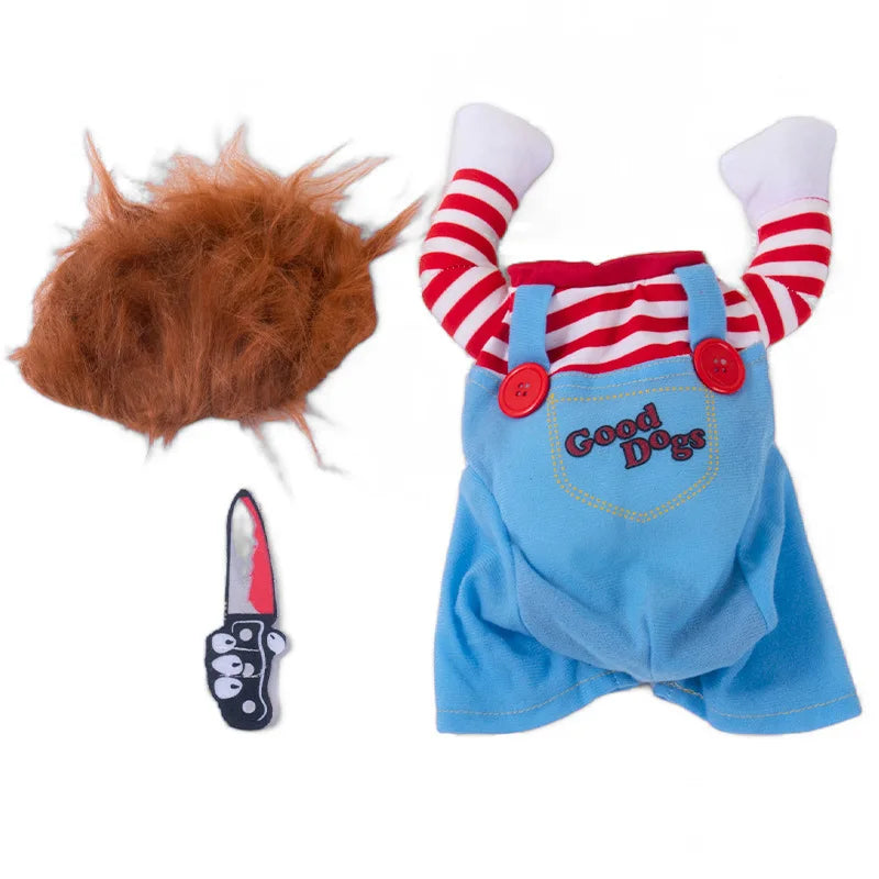 Costume Halloween Chucky pour Chien | Perruque & Bras en Peluche Inclus | S à XL