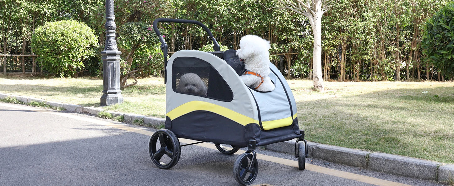 Poussette Double pour Chien – Séparateur Amovible, Pliable, Jusqu'à 42 kg