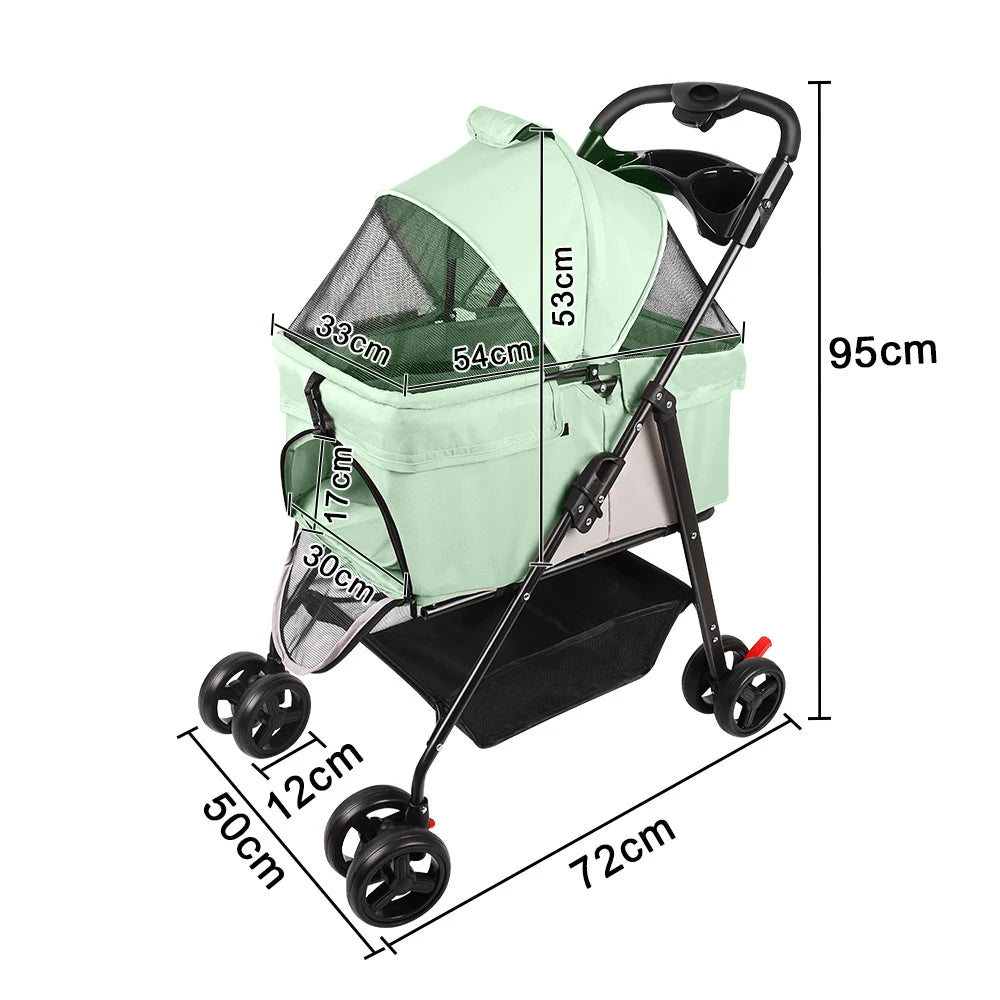 Poussette pour Chien et Chat – Pliable 3-en-1, Nacelle Amovible, jusqu'à 15 kg