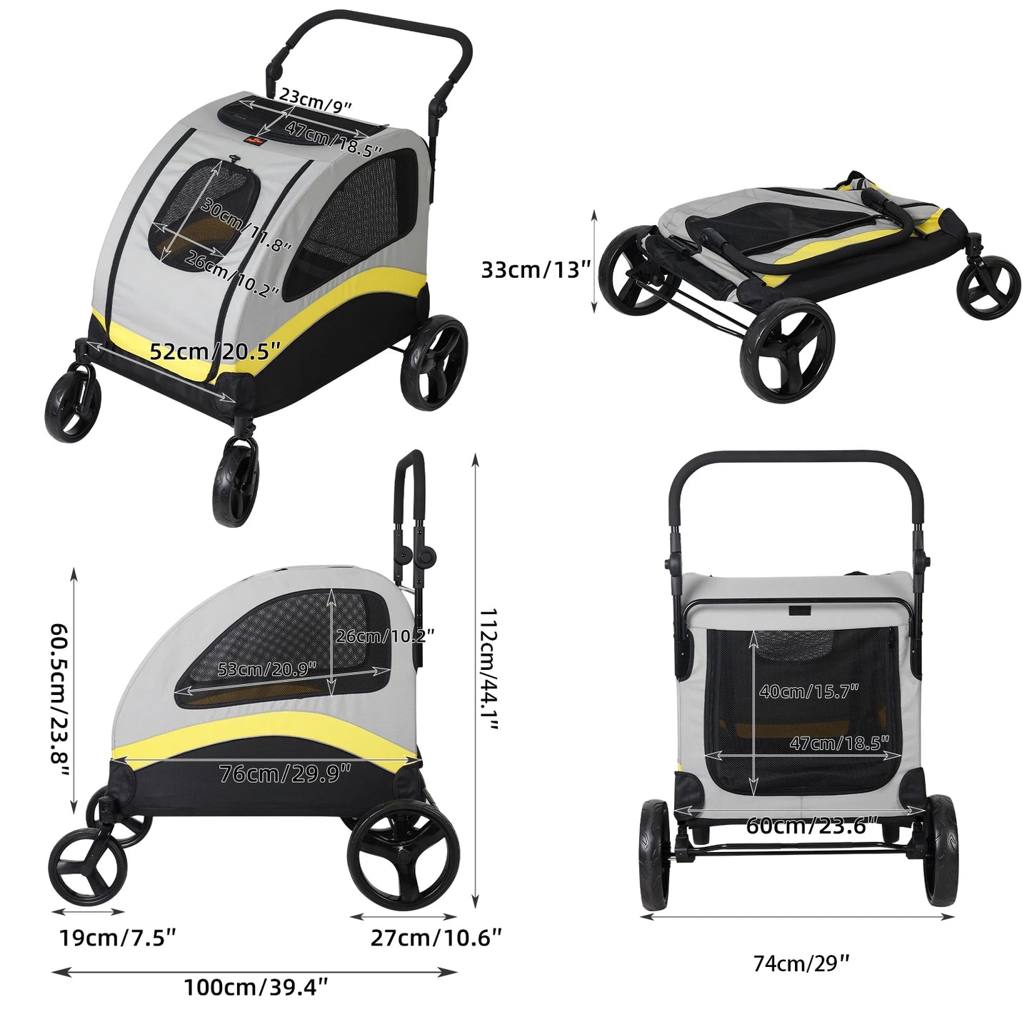Poussette Double pour Chien – Séparateur Amovible, Pliable, Jusqu'à 42 kg