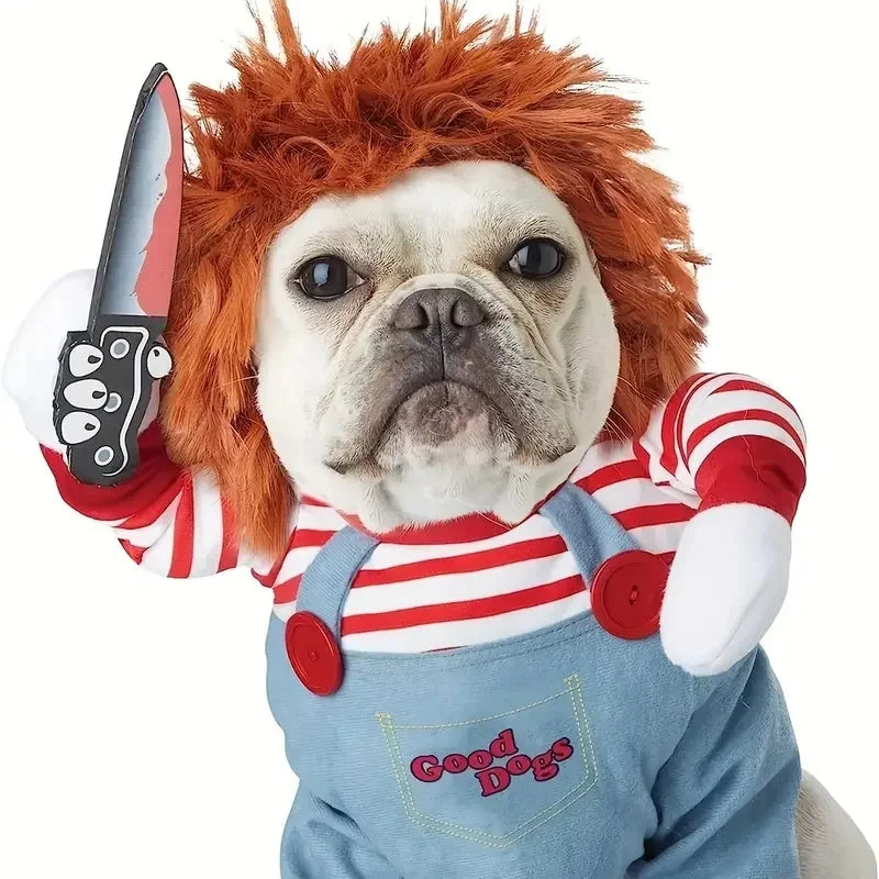 Costume Halloween Chucky pour Chien | Perruque & Bras en Peluche Inclus | S à XL