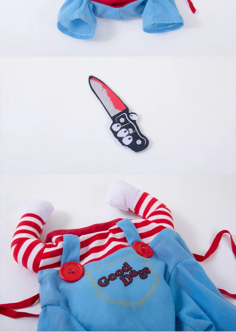 Costume Halloween Chucky pour Chien | Perruque & Bras en Peluche Inclus | S à XL
