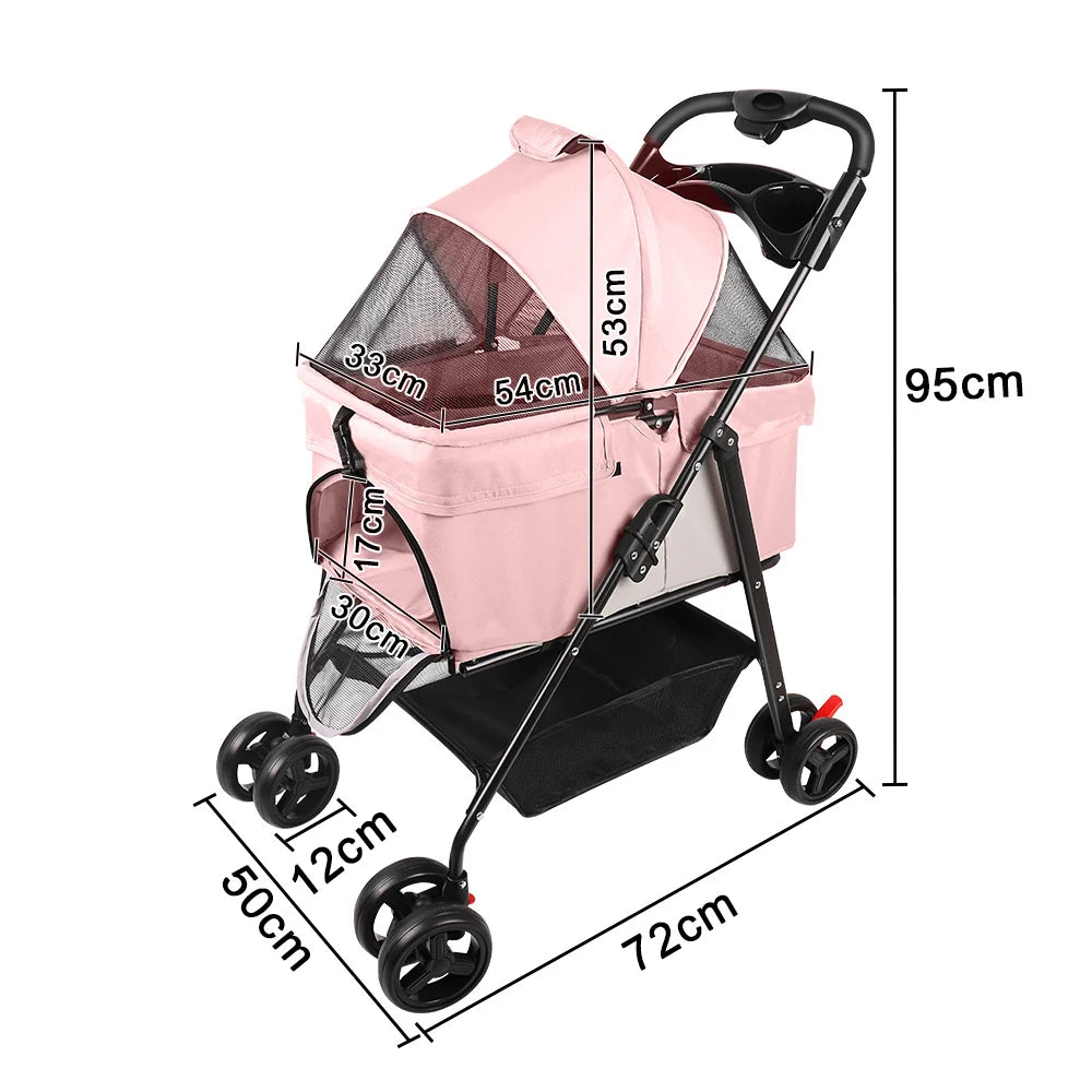 Poussette pour Chien et Chat – Pliable 3-en-1, Nacelle Amovible, jusqu'à 15 kg