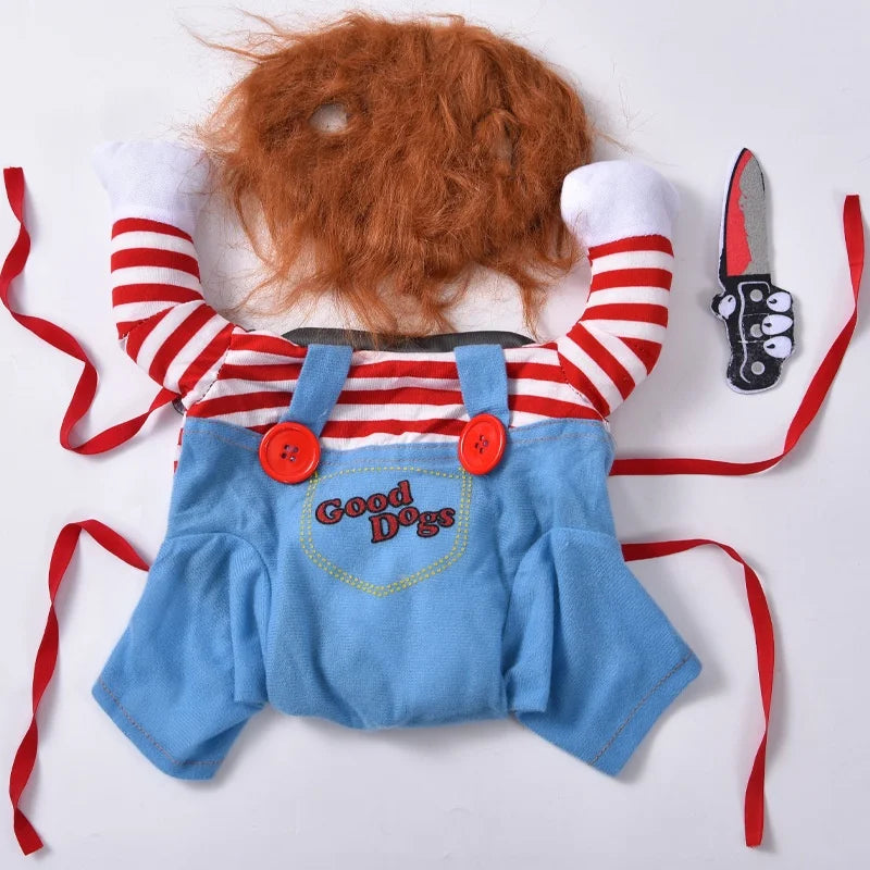 Costume Halloween Chucky pour Chien | Perruque & Bras en Peluche Inclus | S à XL