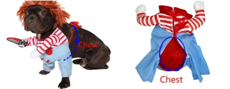 Costume Halloween Chucky pour Chien | Perruque & Bras en Peluche Inclus | S à XL
