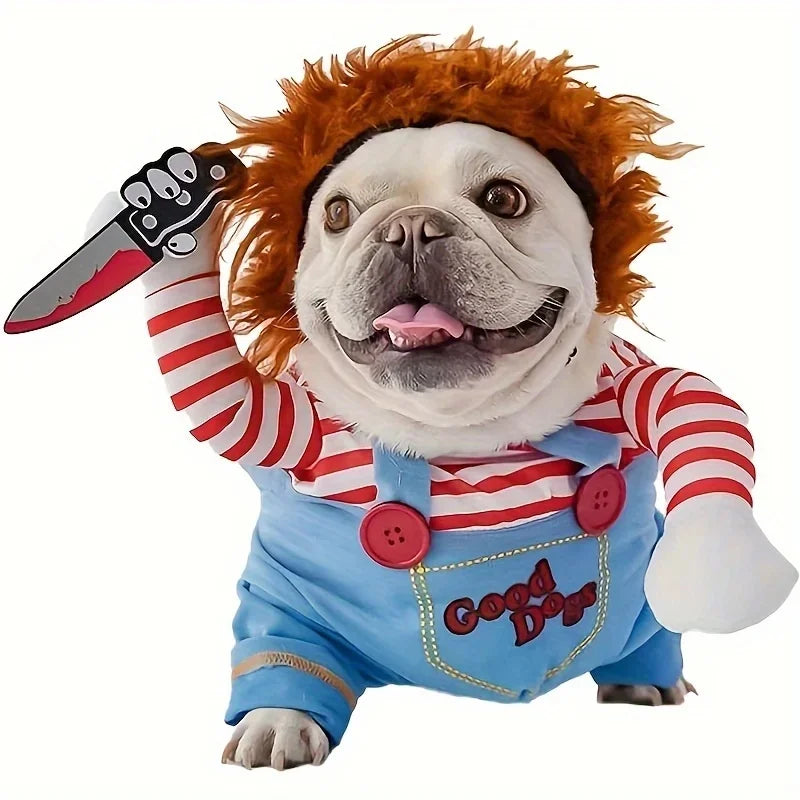 Costume Halloween Chucky pour Chien | Perruque & Bras en Peluche Inclus | S à XL