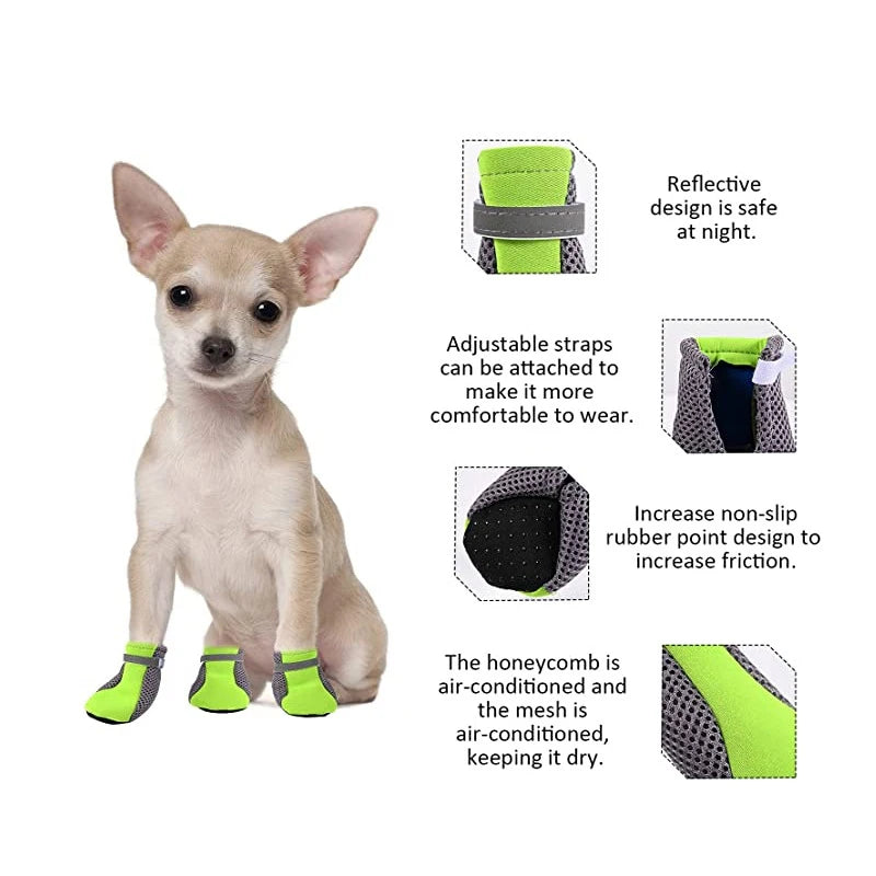 Chaussures pour chiens de compagnie, respirantes et imperméables, filet de marche en plein air, chaussures d'été douces pour animaux de compagnie, bottes réfléchissantes sûres de nuit pour petits et moyens chiens