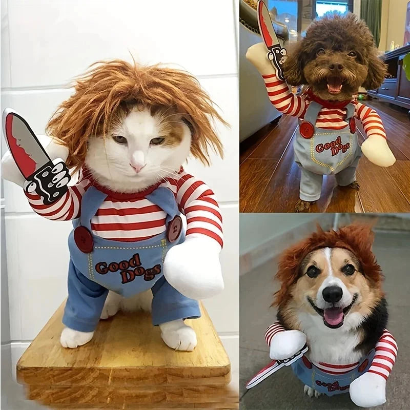 Costume Halloween Chucky pour Chien | Perruque & Bras en Peluche Inclus | S à XL