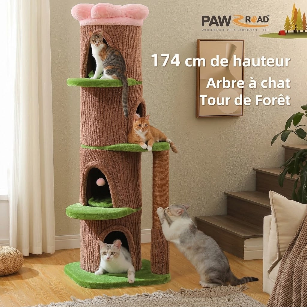 Tour arbre à chat 174 cm avec 4 cachettes et plateformes