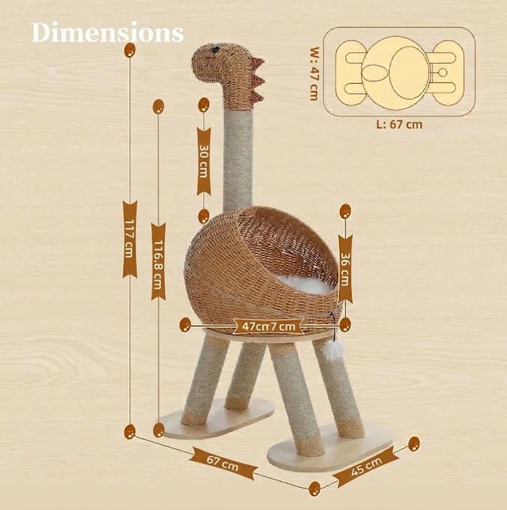 Arbre à Chat Dinosaure en Rotin 🦕