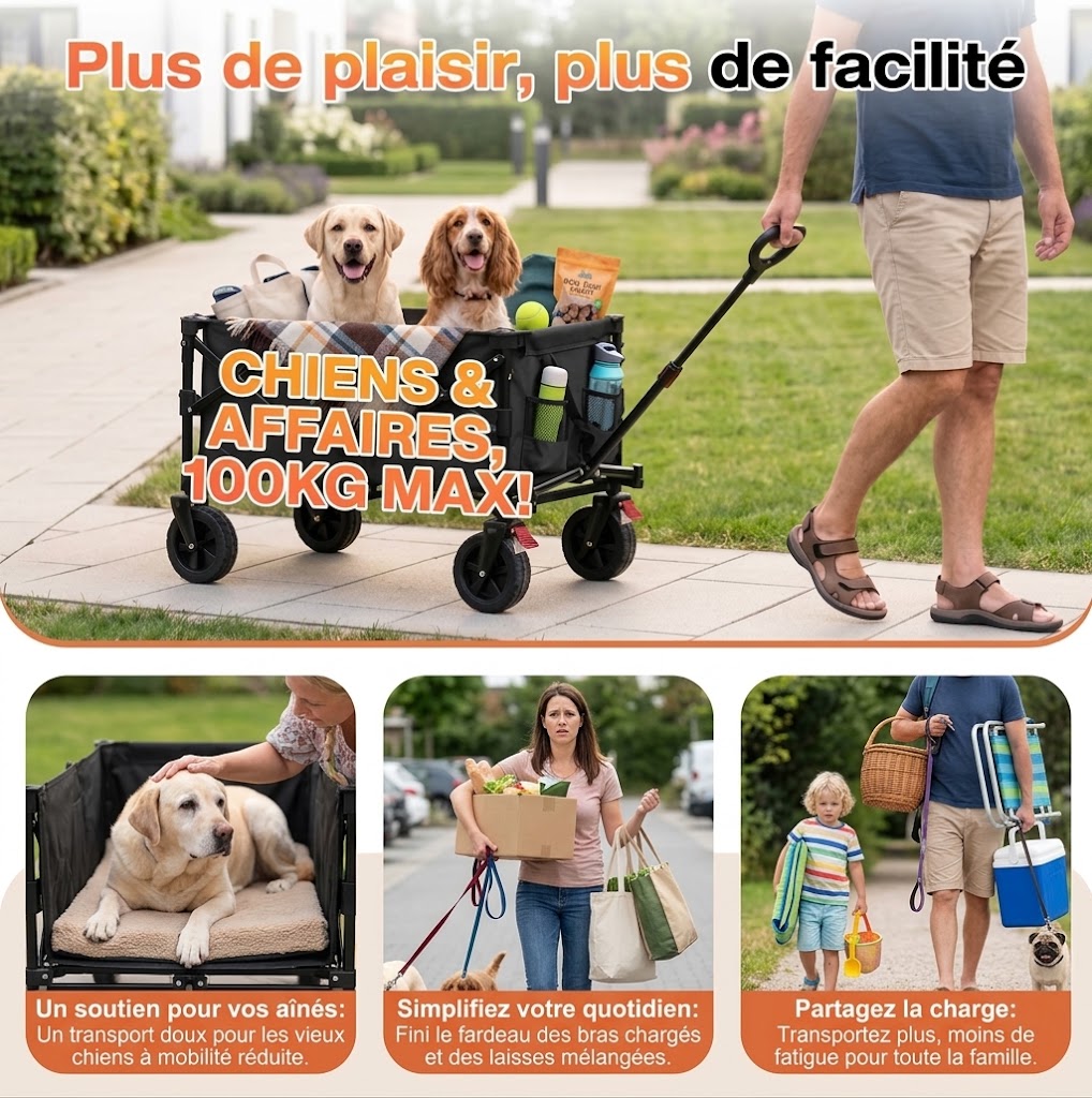 Chariot pliable pour chien – Hayon rabattable et tout-terrain