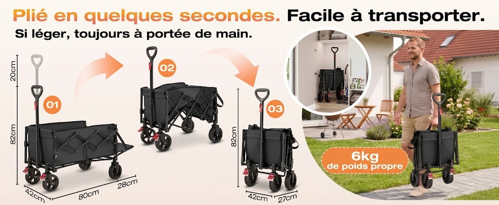 Chariot pliable pour chien – Hayon rabattable et tout-terrain