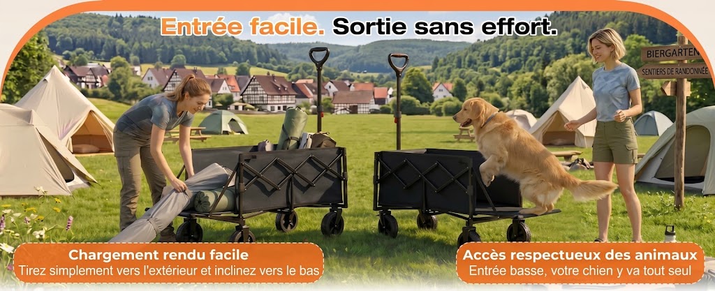 Chariot pliable pour chien – Hayon rabattable et tout-terrain