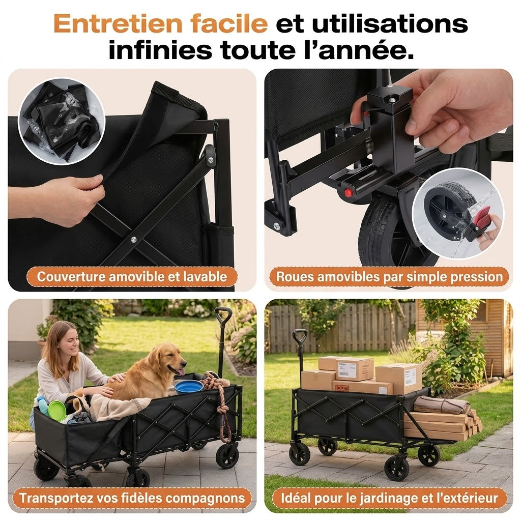 Chariot pliable pour chien – Hayon rabattable et tout-terrain